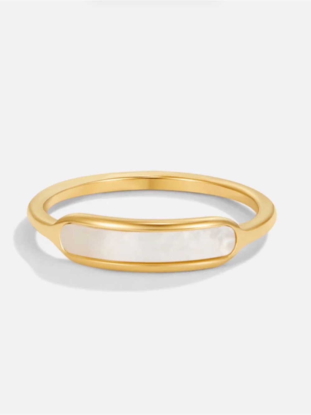 Beautiful Earth Size 8 Gold Bar Ring with Mother-of-Pearl Inlay - Women Jewelry